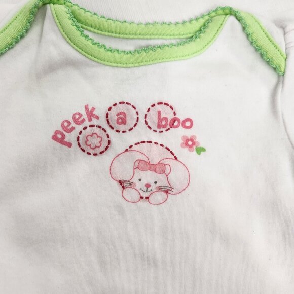 Peekaboo Bunny Green Trim White 3 To 6 Month Infant One Piece Bodysuit - Picture 2 of 7